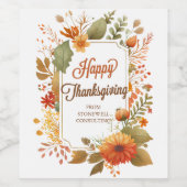ハッピーサンクスギビング秋フラワーズカスタムビジネス ワインラベル (シングルラベル)