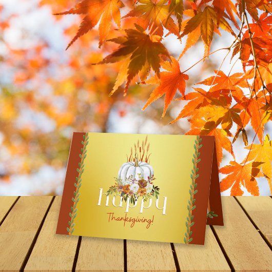 ハッピーサンクスギビング秋フローラパンプキンイエロー カード