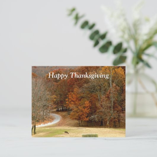 ハッピーサンクスギビング秋写真秋樹鹿 シーズンポストカード (スタンド正面)