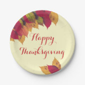ハッピーサンクスギビング秋秋の季節葉の ペーパープレート (正面)