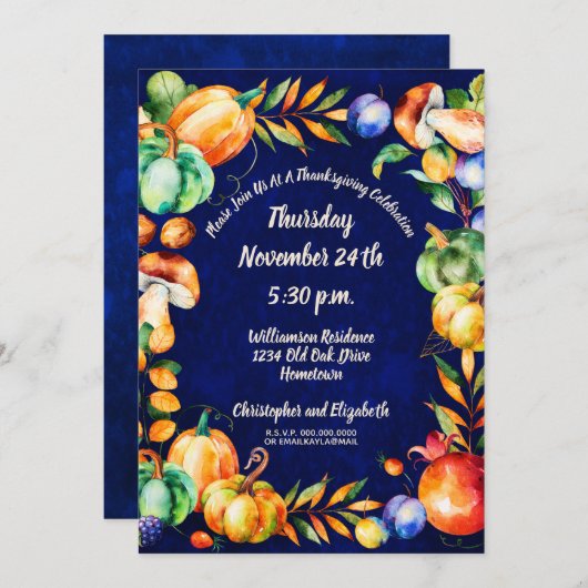 ハッピーサンクスギビング秋秋ハーベストお祝い 招待状 (正面/裏面)