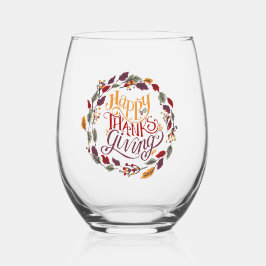 ハッピーサンクスギビング秋紅葉リース ステムなしワイングラス