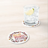 ハッピーサンクスギビング秋紅葉 ラウンドペーパーコースター (インサイチュ)