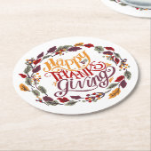 ハッピーサンクスギビング秋紅葉 ラウンドペーパーコースター (アングル)