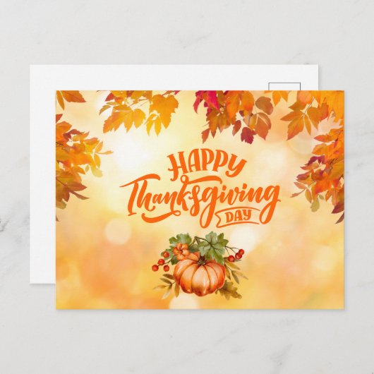 ハッピーサンクスギビング紅葉とカボチャ シーズンポストカード (正面/裏面)