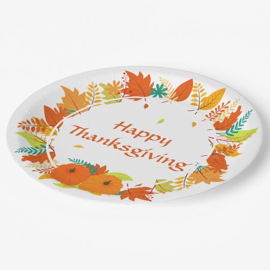 ハッピーサンクスギビング紅葉リース ペーパープレート (アングル)