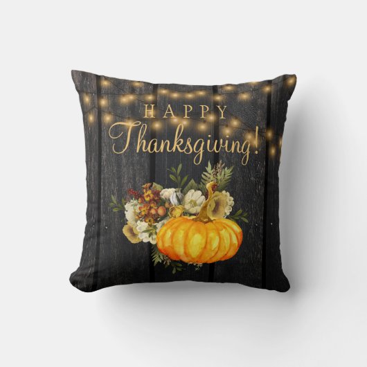 ハッピーサンクスギビング素朴なカボチャフローラ木材 クッション (正面)