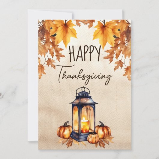 ハッピーサンクスギビング素朴なランタンの水色 シーズンカード (正面)