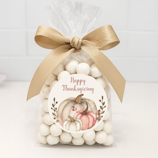 ハッピーサンクスギビング素朴ボホホワイトパンプキン ラウンドシール