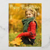 ハッピーサンクスギビング縦型フォトシック金ゴールド 箔シーズンポストカード (正面)