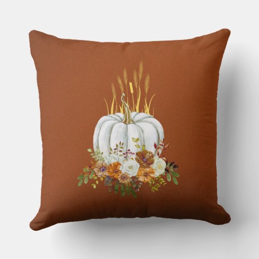 ハッピーサンクスギビング茶色の秋のフローラ クッション (裏面)