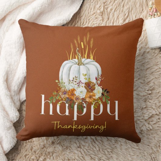 ハッピーサンクスギビング茶色の秋のフローラ クッション (ブランケット)