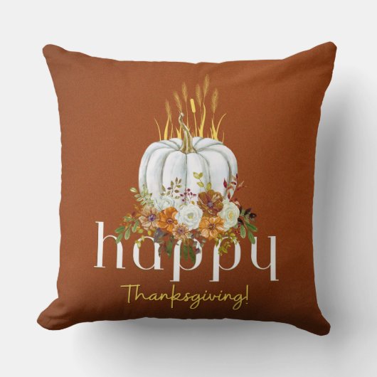 ハッピーサンクスギビング茶色の秋のフローラ クッション (正面)