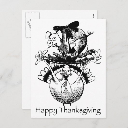 ハッピーサンクスギビング豚とトルコ シーズンポストカード (正面/裏面)