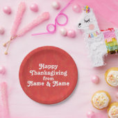 ハッピーサンクスギビング赤いパターカスタムン文字写真 ペーパープレート (パーティー)