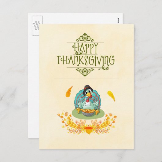 ハッピーサンクスギビング食べターキーのパンプキンパイ シーズンポストカード (正面/裏面)