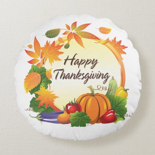 ハッピーサンクスギビング5A丸い枕 ラウンドクッション (正面)