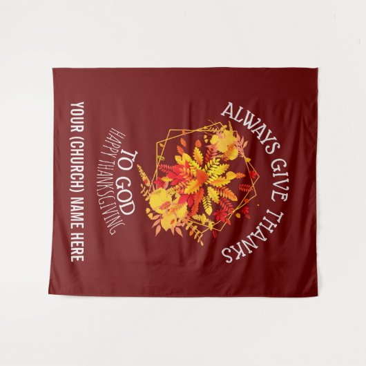 ハッピーサンクスギビング ワインレッド フラワー キリスト教 タペストリー (正面(横))