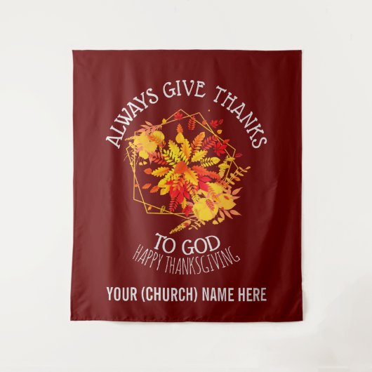ハッピーサンクスギビング ワインレッド フラワー キリスト教 タペストリー (正面)