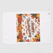 ハッピーサンクスギビング – 秋のカボチャ&紅葉 ゴルフタオル (横)