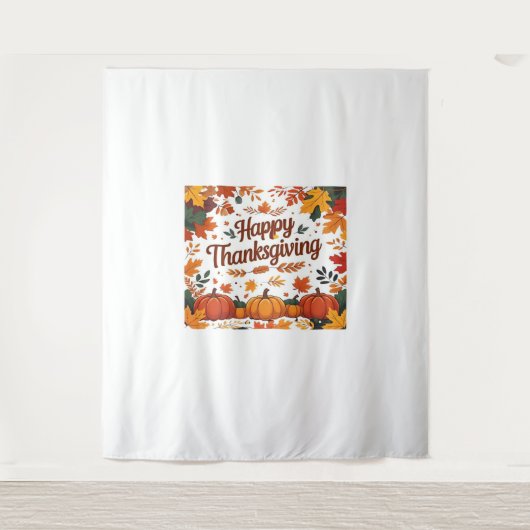 ハッピーサンクスギビング – 秋のカボチャ&紅葉 タペストリー (正面)