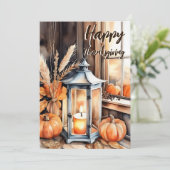 ハッピーサンクスギビングboho pumpkinランタンの水色 シーズンカード (スタンド正面)