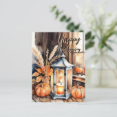 ハッピーサンクスギビングboho pumpkinランタンの水色 シーズンポストカード (スタンド正面)