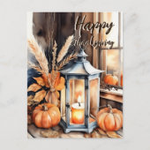 ハッピーサンクスギビングboho pumpkinランタンの水色 シーズンポストカード (正面)