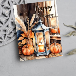 ハッピーサンクスギビングboho pumpkinランタンの水色 シーズンポストカード