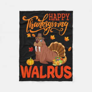 ハッピーサンクスギビングWalrus衣装トルコ秋Leav フリースブランケット