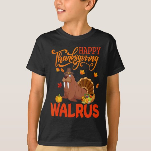 ハッピーサンクスギビングWalrus衣装トルコ秋Leav Tシャツ (正面)