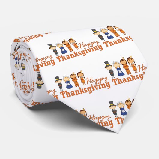 ハッピーサンクスギビングwithピルグリム先住民アメリカン ネクタイ (ロール)