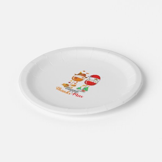 ハッピーサンクスマスワインサンクスギビングクリスマスロングS ペーパープレート (アングル)