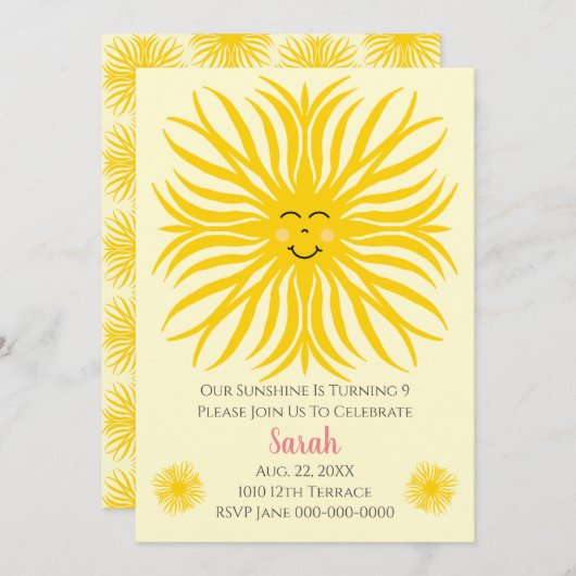 ハッピーサンシャインバースデー 招待状 (正面/裏面)