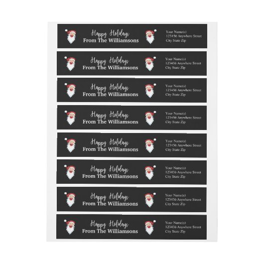 ハッピーサンタオンブラックハッピーホリデーズ差出人住所 ラップアラウンドラベル (シート)