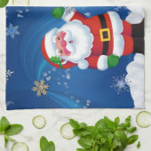 ハッピーサンタクロースと雪だるま キッチンタオル (折り畳み)