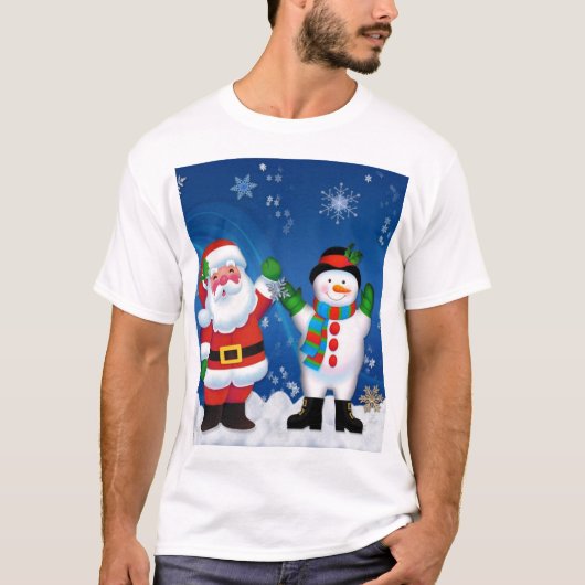 ハッピーサンタクロースと雪だるま Tシャツ (正面)