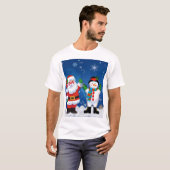ハッピーサンタクロースと雪だるま Tシャツ (正面フル)