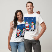ハッピーサンタクロースと雪だるま Tシャツ (ユニセックス)