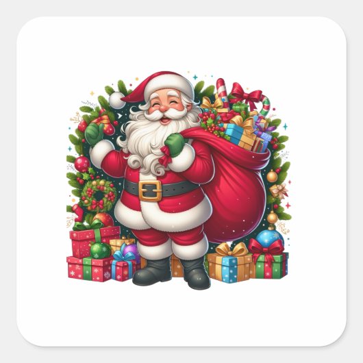 ハッピーサンタクロースのクリスマス スクエアシール (正面)