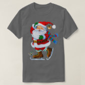 ハッピーサンタクロースアイススケートで滑るクリスマス Tシャツ (デザイン正面)