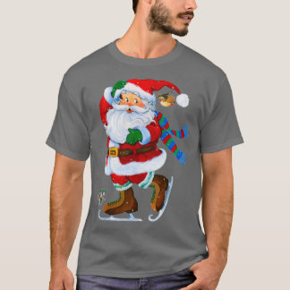 ハッピーサンタクロースアイススケートで滑るクリスマス Tシャツ