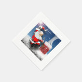 ハッピーサンタクロース踊りクリスマスイブルーフトップ スタンダードカクテルナプキン (角)