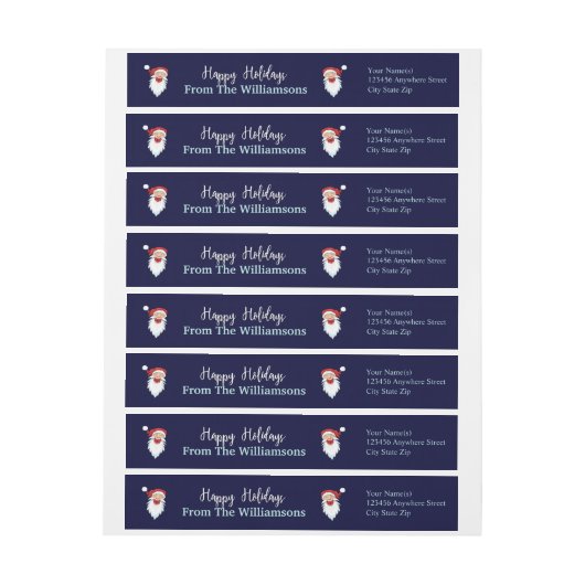 ハッピーサンタスハッピーホリデーズブルー差出人住所 ラップアラウンドラベル (シート)