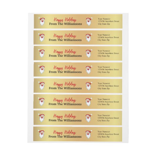 ハッピーサンタスハッピーホリデーズ金ゴールド差出人住所 ラップアラウンドラベル (シート)