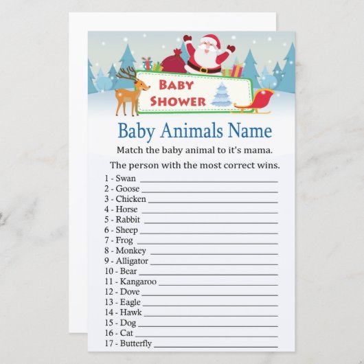 ハッピーサンタベビーアニマルズネーム試合赤ちゃんシャワー (正面/裏面)