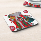 ハッピーサンタホホホーグリーティンググラフィック文字アートデシ コースター (左側)