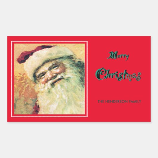 ハッピーサンタメリークリスマスホリデー – 赤 長方形シール (正面)