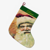 ハッピーサンタメリークリスマスヴィンテージ ラージクリスマスストッキング (正面 (吊り時))