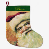 ハッピーサンタメリークリスマスヴィンテージ ラージクリスマスストッキング (正面)